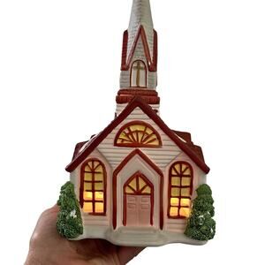 Lemax Dickensvale Church Vtg 1991 Steeple Porcelain Lighted Christmas 15025 READ